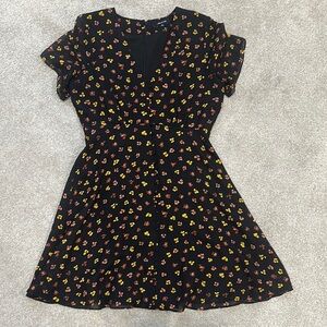 Floral Black Dress with Yellow and Red Accents